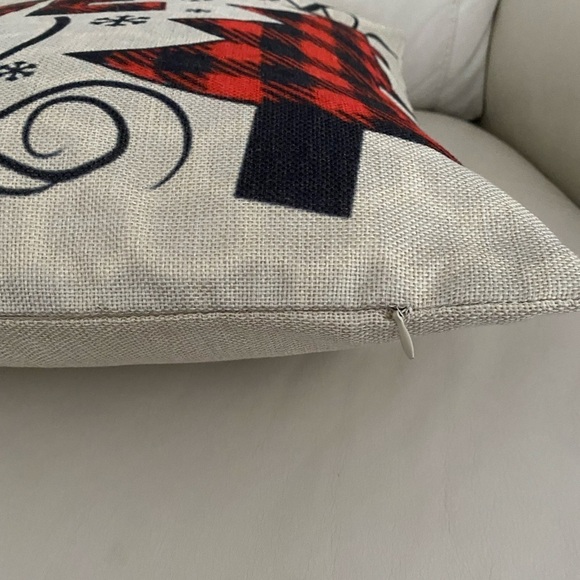 Plaid Christmas Throw Pillow 18x18 – Zippered Cover, Holiday Decor, Snowflakes & - Picture 3 of 5